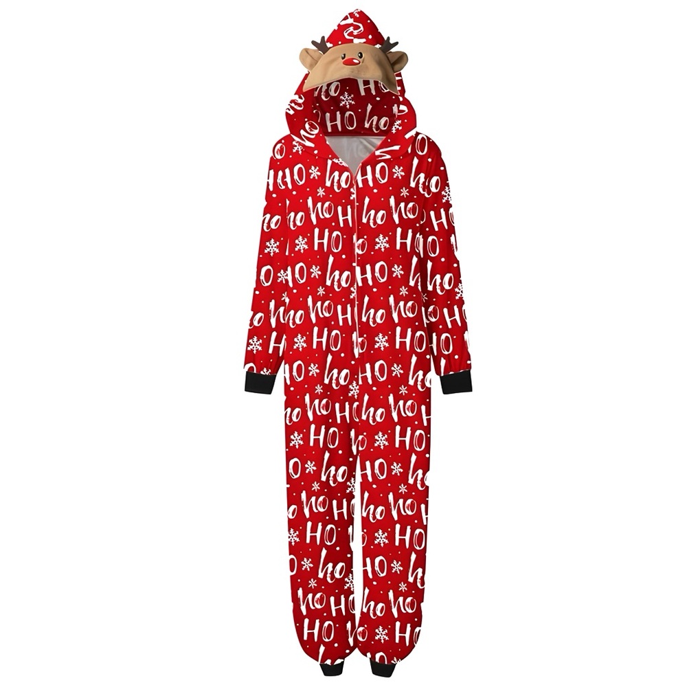 Reindeer Christmas Holiday Red Long Sleeve Onesie Winter Pajamas - Men’s Large
